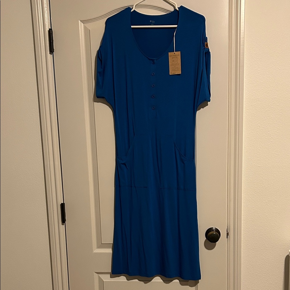 Kyte BABY Blue Midi Dress with Button Detail